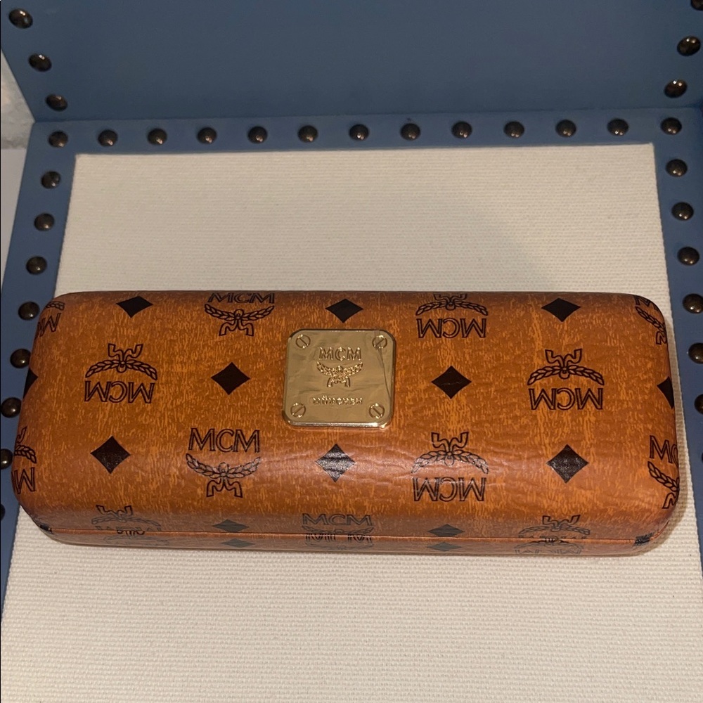 MCM Tan Logo Eyewear Case with Gold Accent